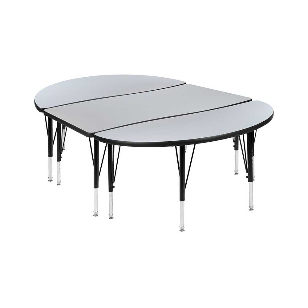 3 Piece 76" Oval Wave Collaborative Grey Thermal Laminate Activity Table Set - Height Adjustable Short Legs