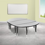 3 Piece 76" Oval Wave Collaborative Grey Thermal Laminate Activity Table Set - Height Adjustable Short Legs