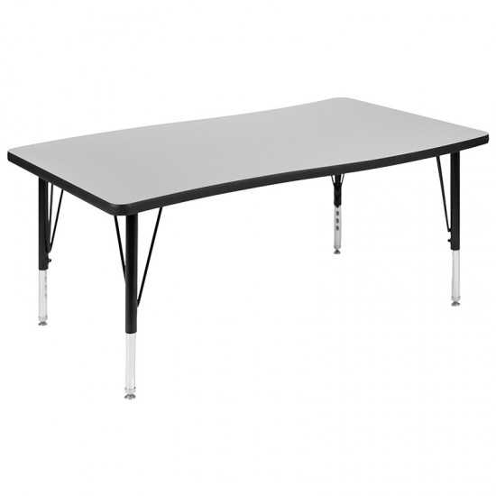 3 Piece 76" Oval Wave Collaborative Grey Thermal Laminate Activity Table Set - Height Adjustable Short Legs