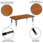 3 Piece 76" Oval Wave Collaborative Oak Thermal Laminate Activity Table Set - Height Adjustable Short Legs