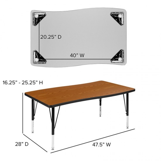 3 Piece 76" Oval Wave Collaborative Oak Thermal Laminate Activity Table Set - Height Adjustable Short Legs