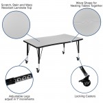 3 Piece Mobile 76" Oval Wave Collaborative Grey Thermal Laminate Activity Table Set - Height Adjustable Short Legs