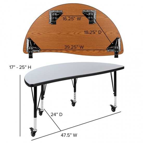 3 Piece Mobile 76" Oval Wave Collaborative Grey Thermal Laminate Activity Table Set - Height Adjustable Short Legs