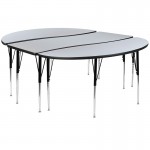 3 Piece 86" Oval Wave Collaborative Grey Thermal Laminate Activity Table Set - Standard Height Adjustable Legs