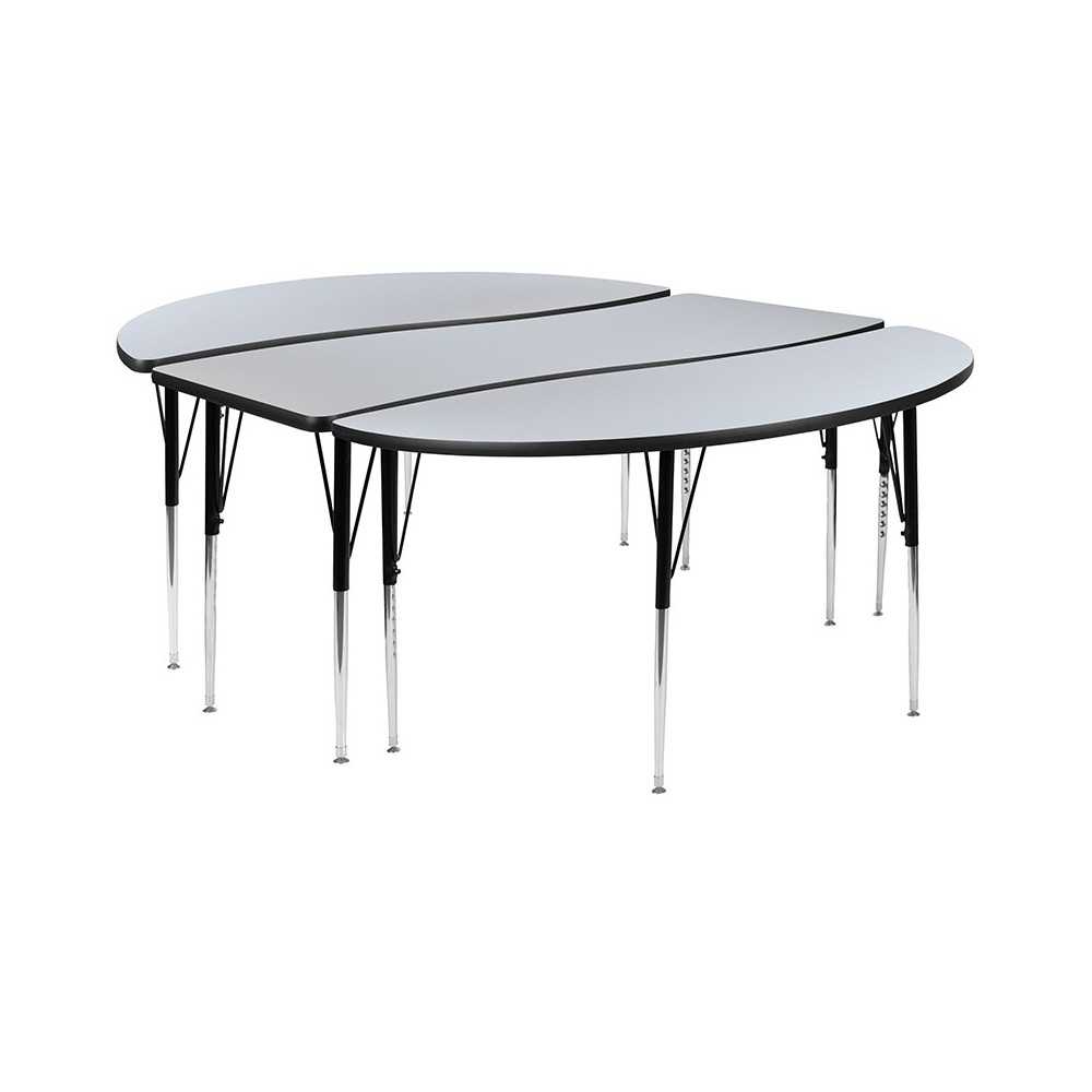 3 Piece 86" Oval Wave Collaborative Grey Thermal Laminate Activity Table Set - Standard Height Adjustable Legs