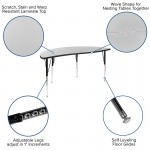 3 Piece 86" Oval Wave Collaborative Grey Thermal Laminate Activity Table Set - Standard Height Adjustable Legs