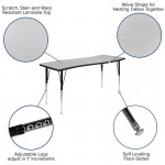 3 Piece 86" Oval Wave Collaborative Grey Thermal Laminate Activity Table Set - Standard Height Adjustable Legs