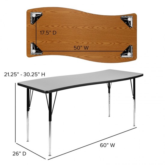 3 Piece 86" Oval Wave Collaborative Grey Thermal Laminate Activity Table Set - Standard Height Adjustable Legs