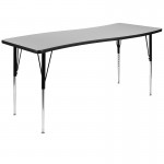 3 Piece 86" Oval Wave Collaborative Grey Thermal Laminate Activity Table Set - Standard Height Adjustable Legs