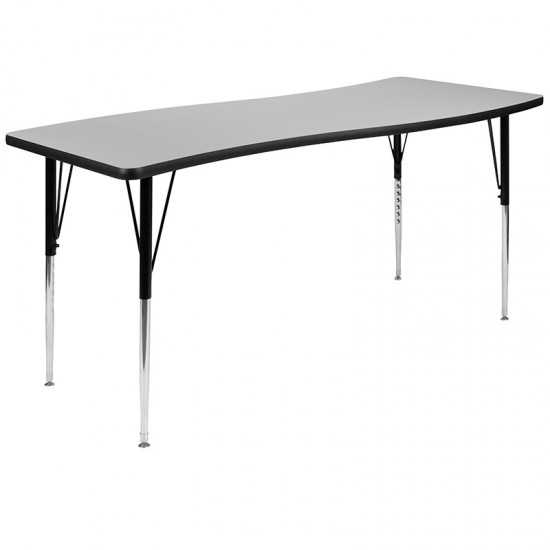 3 Piece 86" Oval Wave Collaborative Grey Thermal Laminate Activity Table Set - Standard Height Adjustable Legs