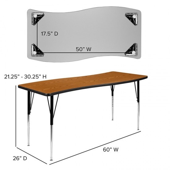 3 Piece 86" Oval Wave Collaborative Oak Thermal Laminate Activity Table Set - Standard Height Adjustable Legs