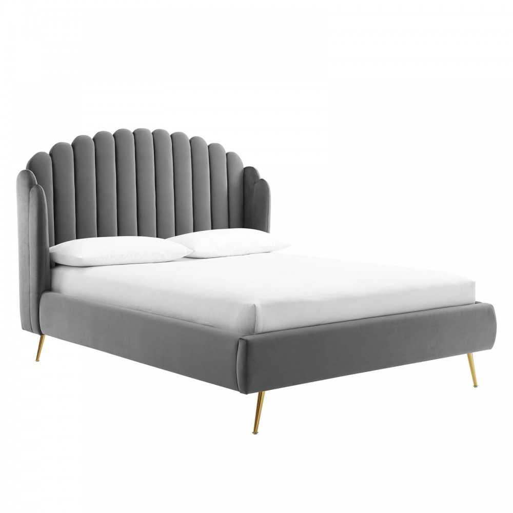 Lana Queen Performance Velvet Wingback Platform Bed Lana Queen Performance Velvet Wingback Platform Bed