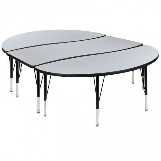 3 Piece 86" Oval Wave Collaborative Grey Thermal Laminate Activity Table Set - Height Adjustable Short Legs