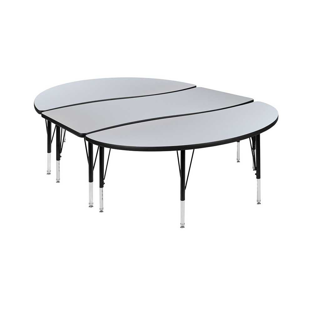 3 Piece 86" Oval Wave Collaborative Grey Thermal Laminate Activity Table Set - Height Adjustable Short Legs