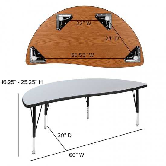 3 Piece 86" Oval Wave Collaborative Grey Thermal Laminate Activity Table Set - Height Adjustable Short Legs