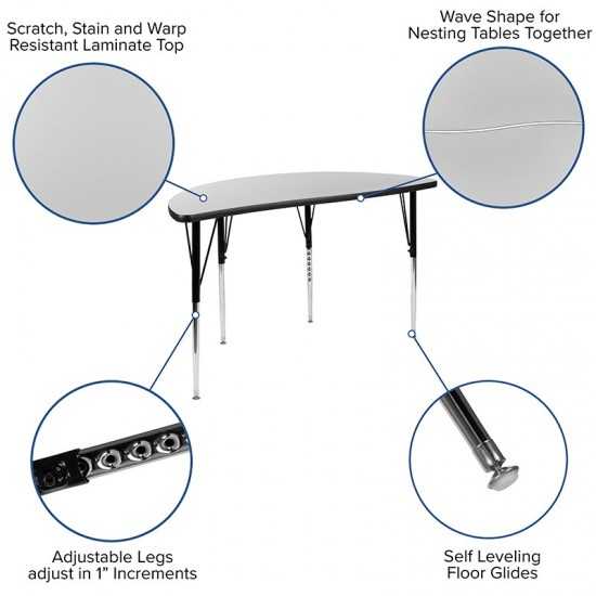 2 Piece 47.5" Circle Wave Collaborative Grey Thermal Laminate Activity Table Set - Standard Height Adjustable Legs