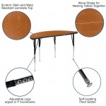 2 Piece 47.5" Circle Wave Collaborative Oak Thermal Laminate Activity Table Set - Standard Height Adjustable Legs