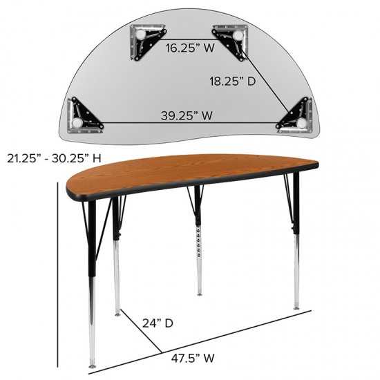 2 Piece 47.5" Circle Wave Collaborative Oak Thermal Laminate Activity Table Set - Standard Height Adjustable Legs