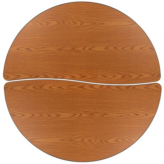 2 Piece 47.5" Circle Wave Collaborative Oak Thermal Laminate Activity Table Set - Standard Height Adjustable Legs