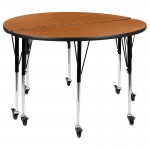 2 Piece Mobile 47.5" Circle Wave Collaborative Oak Thermal Laminate Adjustable Activity Table Set