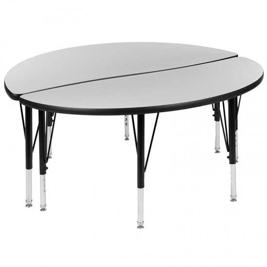 2 Piece 47.5" Circle Wave Collaborative Grey Thermal Laminate Activity Table Set - Height Adjustable Short Legs