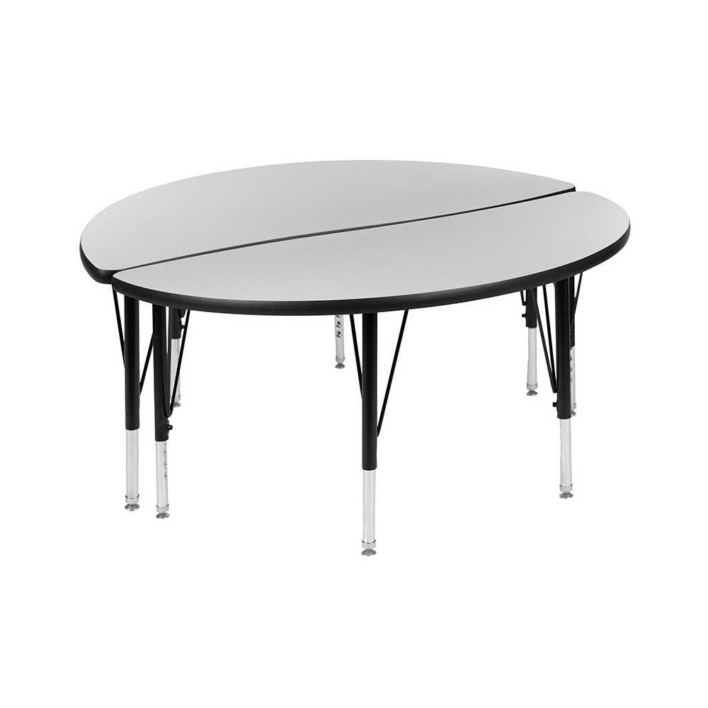 2 Piece 47.5" Circle Wave Collaborative Grey Thermal Laminate Activity Table Set - Height Adjustable Short Legs