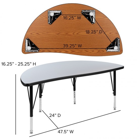 2 Piece 47.5" Circle Wave Collaborative Grey Thermal Laminate Activity Table Set - Height Adjustable Short Legs