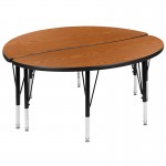 2 Piece 47.5" Circle Wave Collaborative Oak Thermal Laminate Activity Table Set - Height Adjustable Short Legs