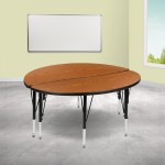 2 Piece 47.5" Circle Wave Collaborative Oak Thermal Laminate Activity Table Set - Height Adjustable Short Legs