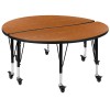 2 Piece Mobile 47.5" Circle Wave Collaborative Oak Thermal Laminate Kids Adjustable Activity Table Set