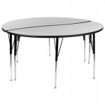 2 Piece 60" Circle Wave Collaborative Grey Thermal Laminate Activity Table Set - Standard Height Adjustable Legs