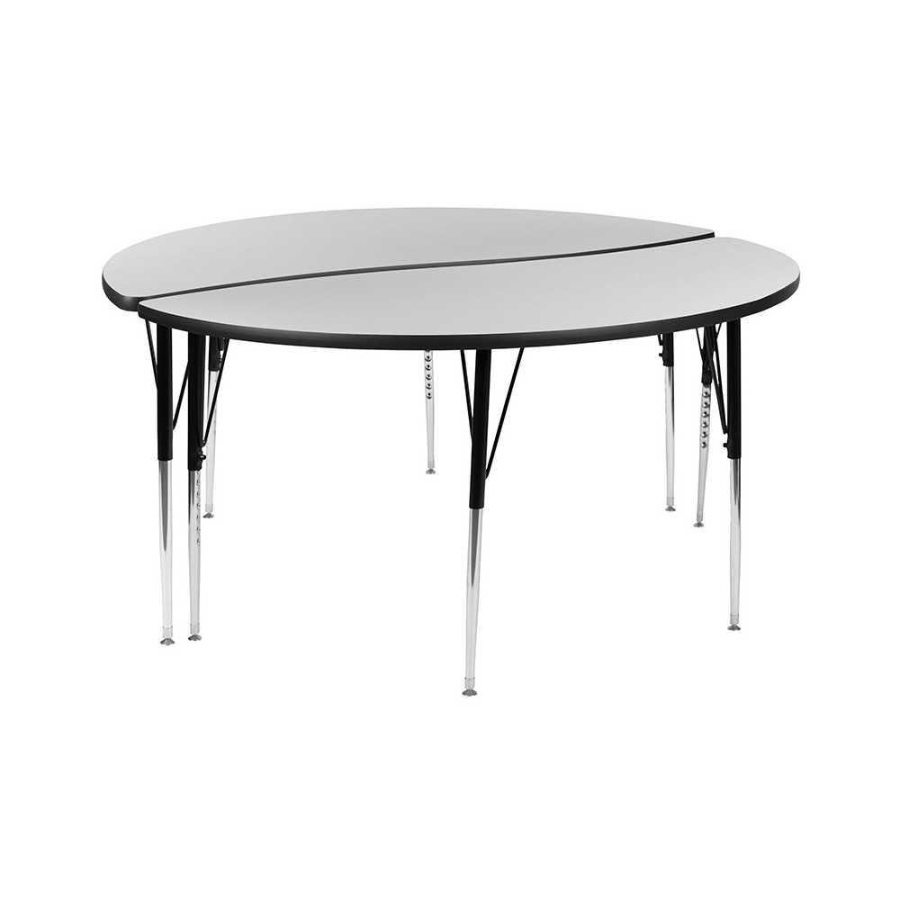 2 Piece 60" Circle Wave Collaborative Grey Thermal Laminate Activity Table Set - Standard Height Adjustable Legs