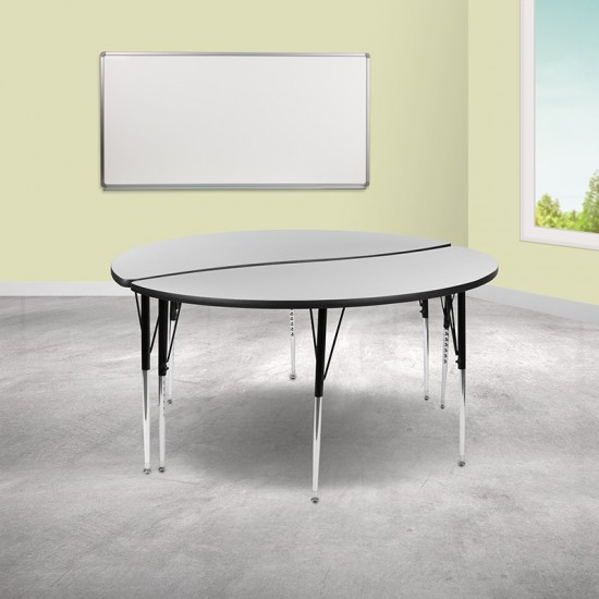 2 Piece 60" Circle Wave Collaborative Grey Thermal Laminate Activity Table Set - Standard Height Adjustable Legs
