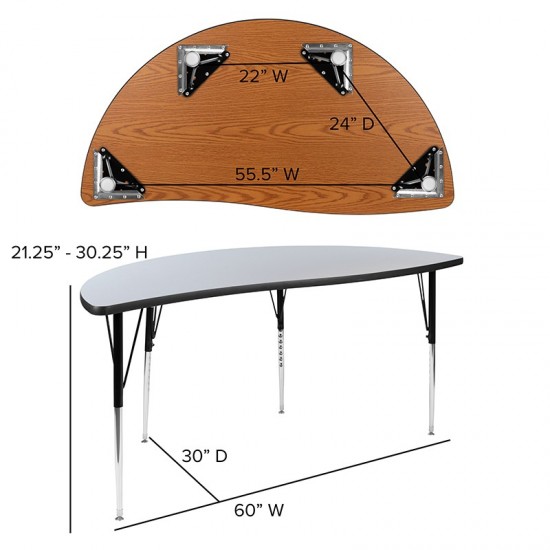 2 Piece 60" Circle Wave Collaborative Grey Thermal Laminate Activity Table Set - Standard Height Adjustable Legs