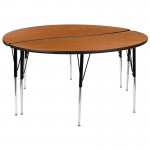 2 Piece 60" Circle Wave Collaborative Oak Thermal Laminate Activity Table Set - Standard Height Adjustable Legs