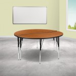 2 Piece 60" Circle Wave Collaborative Oak Thermal Laminate Activity Table Set - Standard Height Adjustable Legs