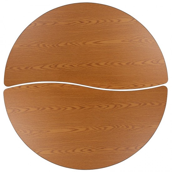 2 Piece 60" Circle Wave Collaborative Oak Thermal Laminate Activity Table Set - Standard Height Adjustable Legs