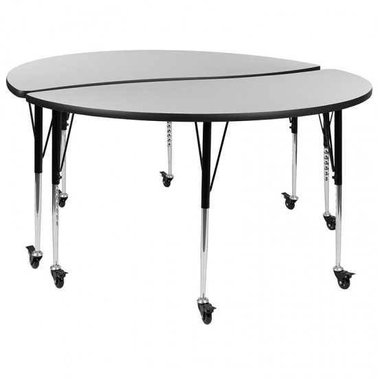 2 Piece Mobile 60" Circle Wave Collaborative Grey Thermal Laminate Adjustable Activity Table Set