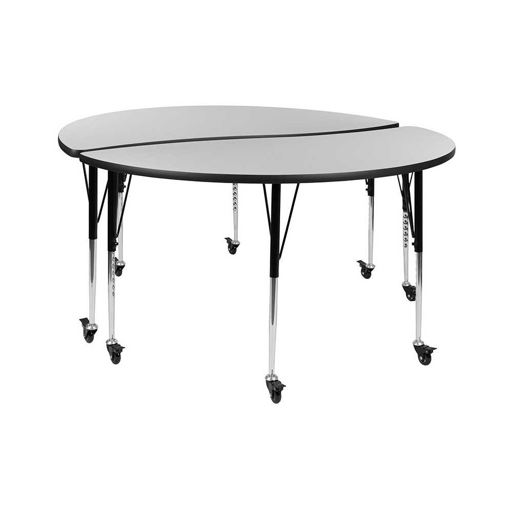 2 Piece Mobile 60" Circle Wave Collaborative Grey Thermal Laminate Adjustable Activity Table Set