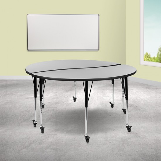 2 Piece Mobile 60" Circle Wave Collaborative Grey Thermal Laminate Adjustable Activity Table Set