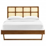 Sidney Cane and Wood Queen Platform Bed With Angular Legs