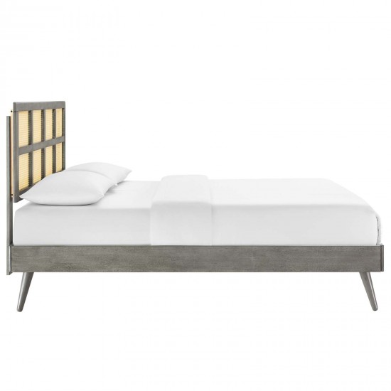 Sidney Cane and Wood Queen Platform Bed With Splayed Legs