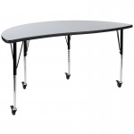 2 Piece Mobile 60" Circle Wave Collaborative Grey Thermal Laminate Adjustable Activity Table Set