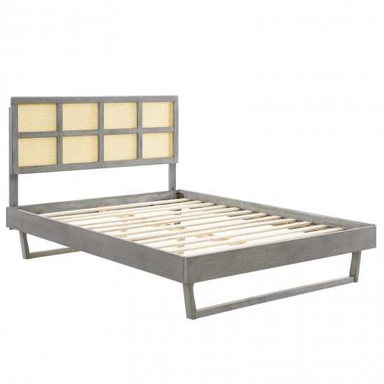 Sidney Cane and Wood Full Platform Bed With Angular Legs