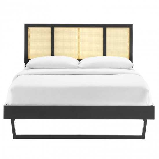 Kelsea Cane and Wood Queen Platform Bed With Angular Legs