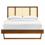 Kelsea Cane and Wood Queen Platform Bed With Angular Legs