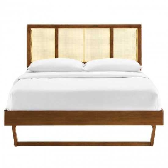 Kelsea Cane and Wood Queen Platform Bed With Angular Legs