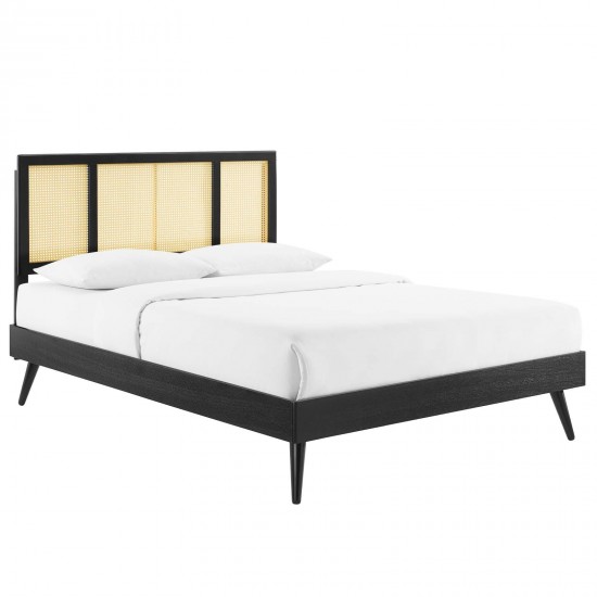 Kelsea Cane and Wood Queen Platform Bed With Splayed Legs