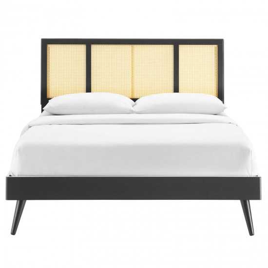 Kelsea Cane and Wood Queen Platform Bed With Splayed Legs