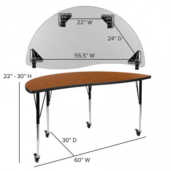 2 Piece Mobile 60" Circle Wave Collaborative Oak Thermal Laminate Adjustable Activity Table Set